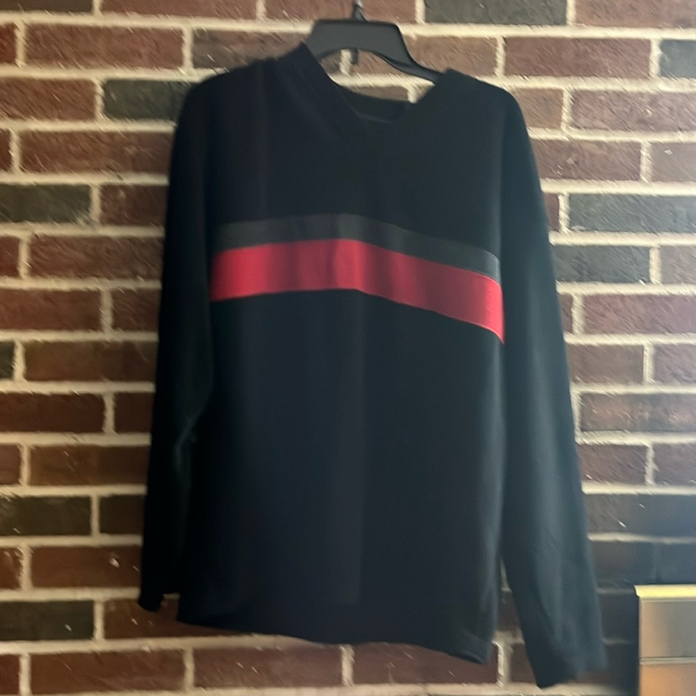 Gap sweatshirt, crew neck, black, grey and red stripes, large,, comfortable good